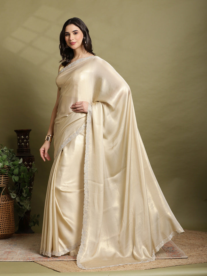Beige Embroidered Tissue Saree