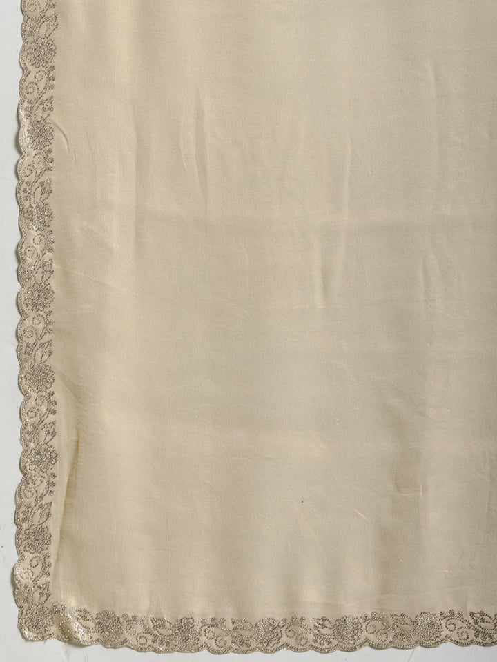 Beige Embroidered Tissue Saree