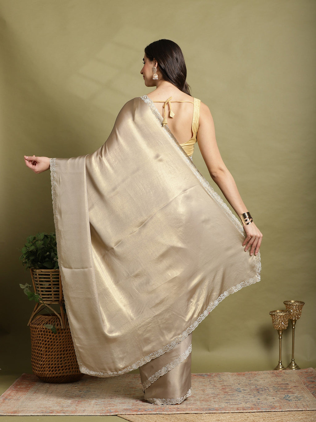 Grey Embroidered Tissue Saree