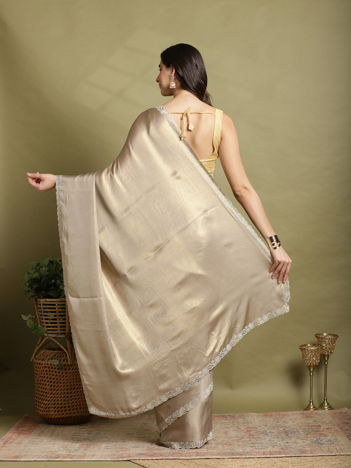 Grey Embroidered Tissue Saree