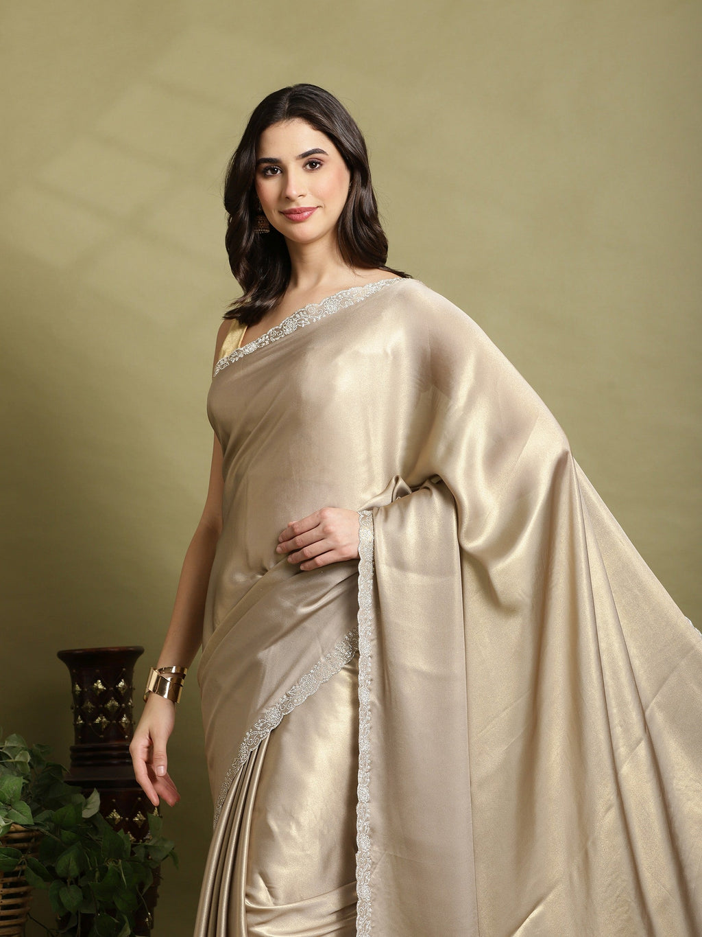 Grey Embroidered Tissue Saree