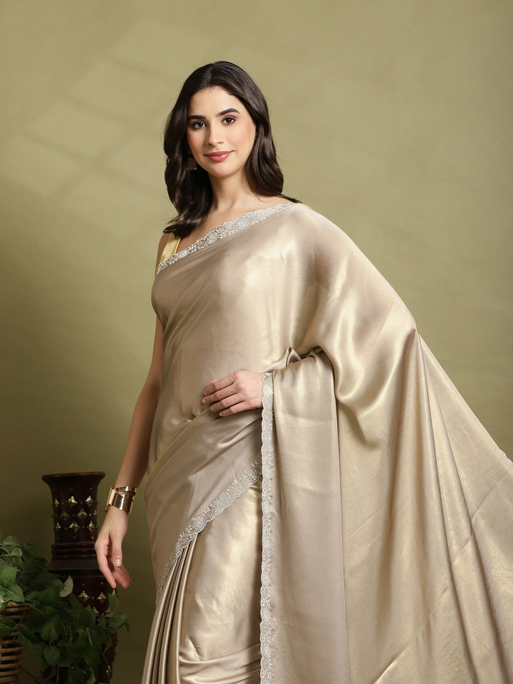 Grey Embroidered Tissue Saree
