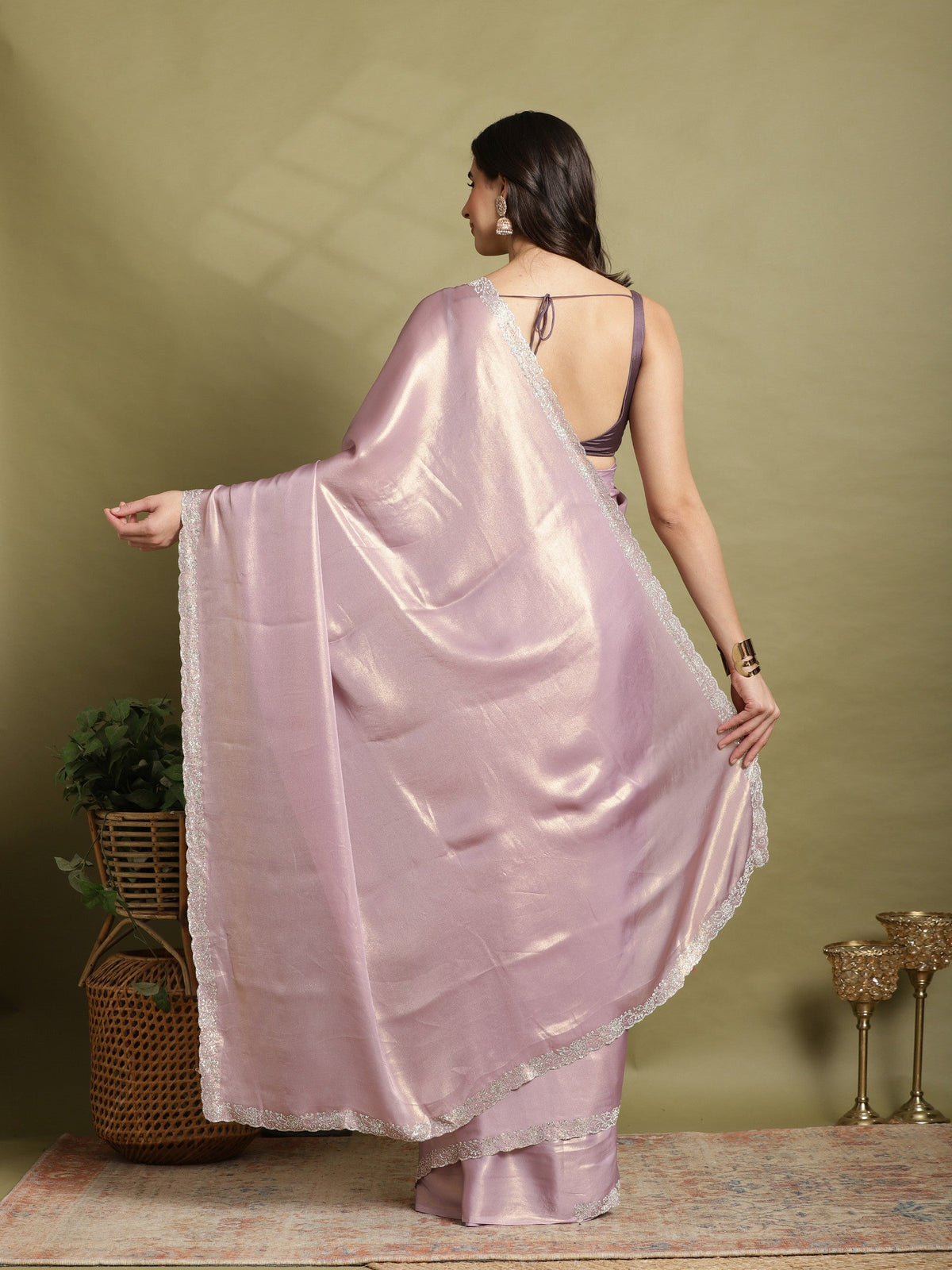 Lavender Embroidered Tissue Saree