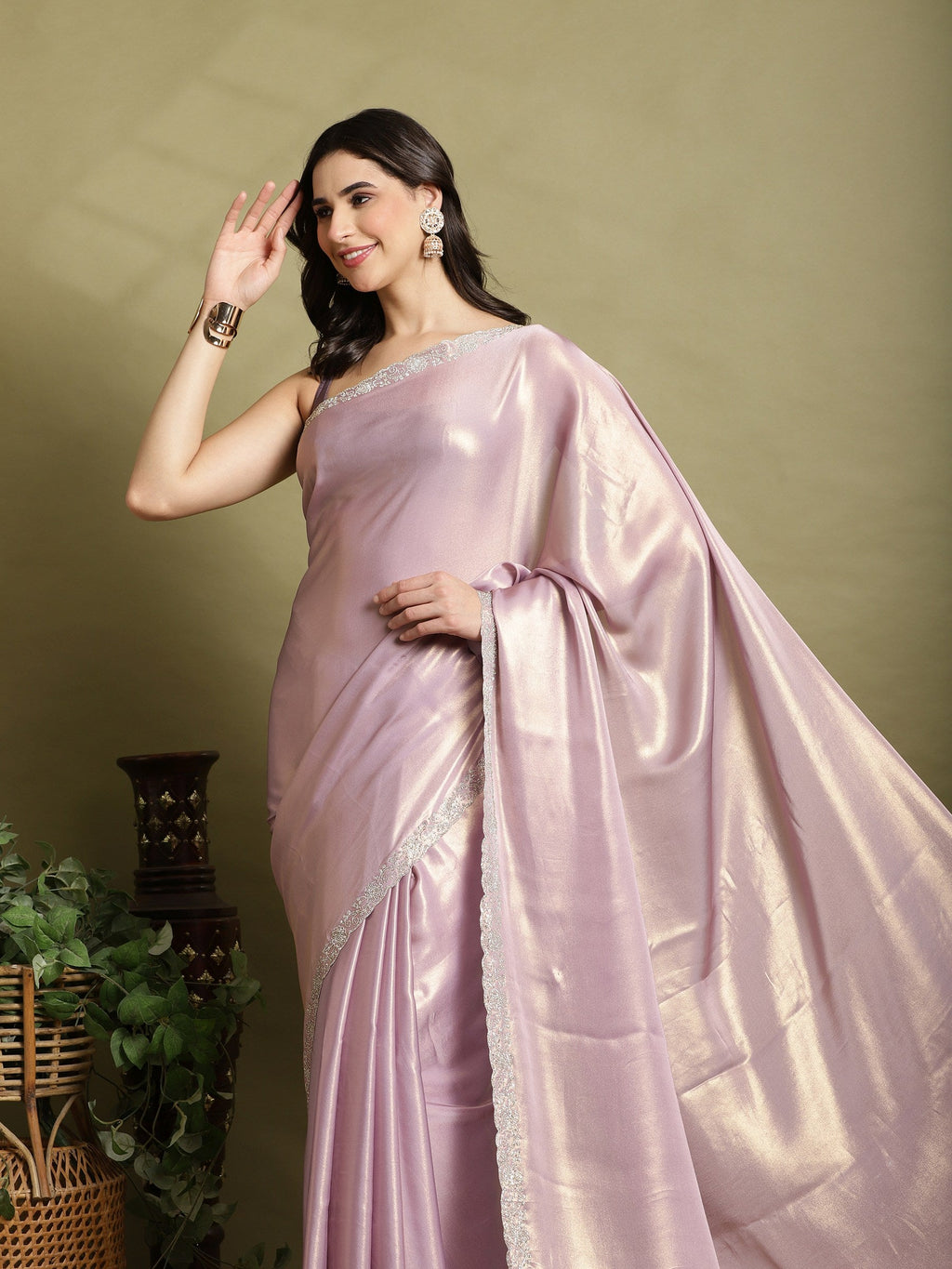Lavender Embroidered Tissue Saree