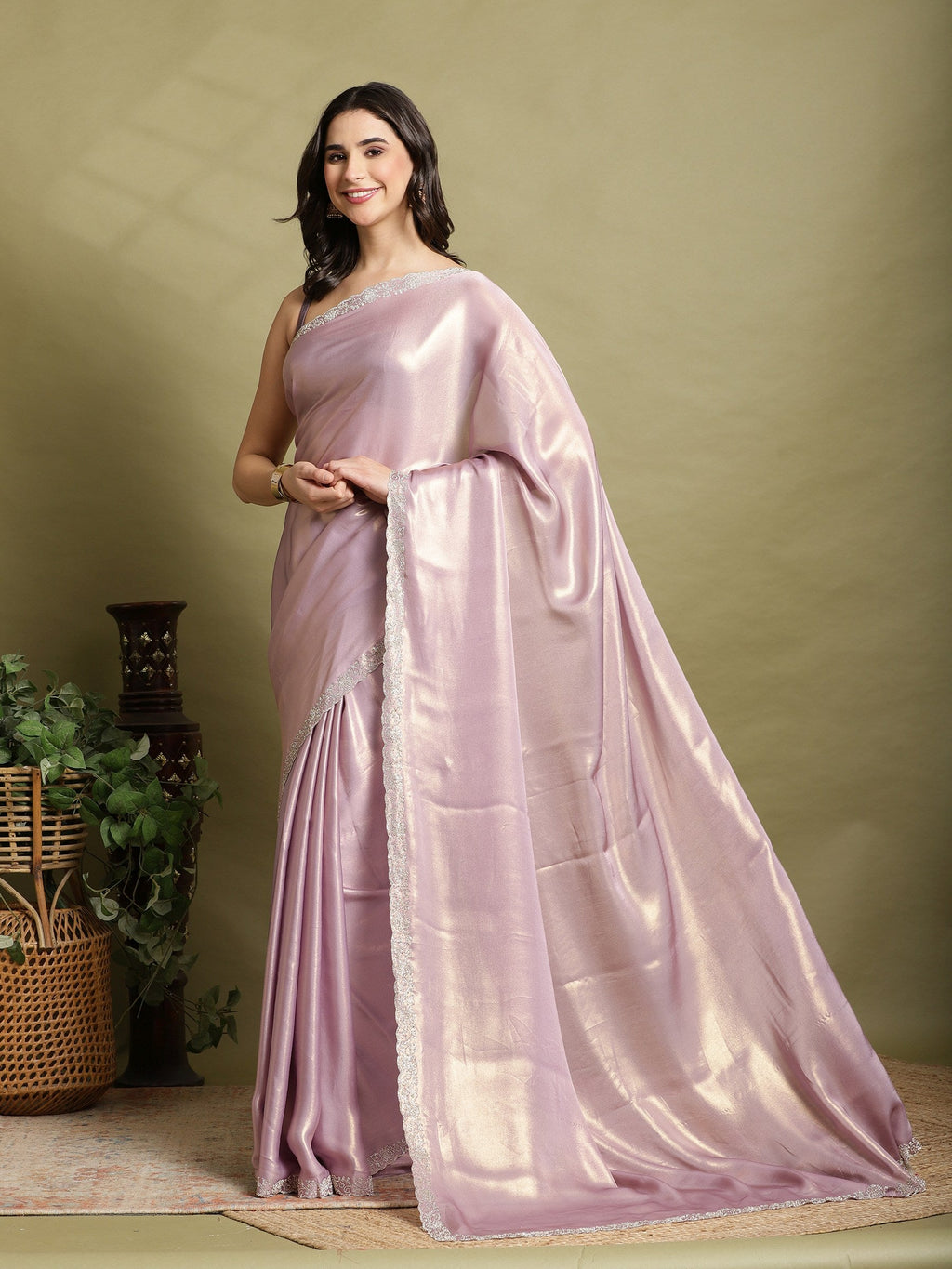 Lavender Embroidered Tissue Saree