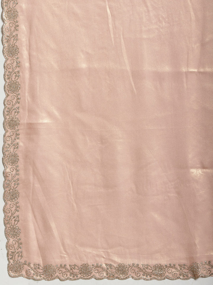 Peach Embroidered Tissue Saree