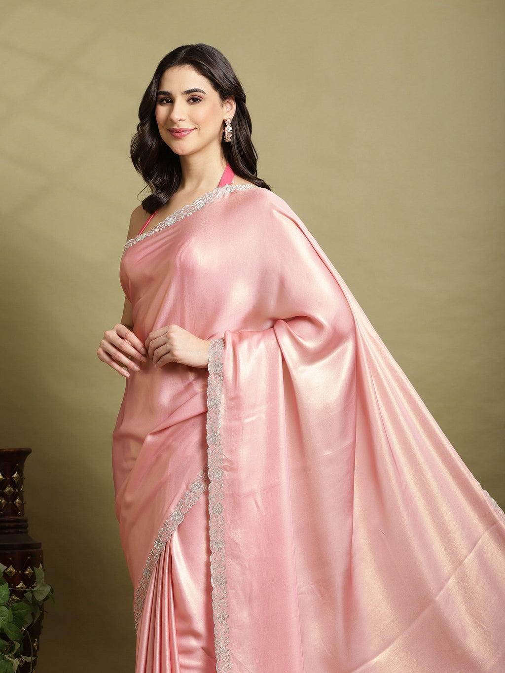 Pink Embroidered Tissue Saree