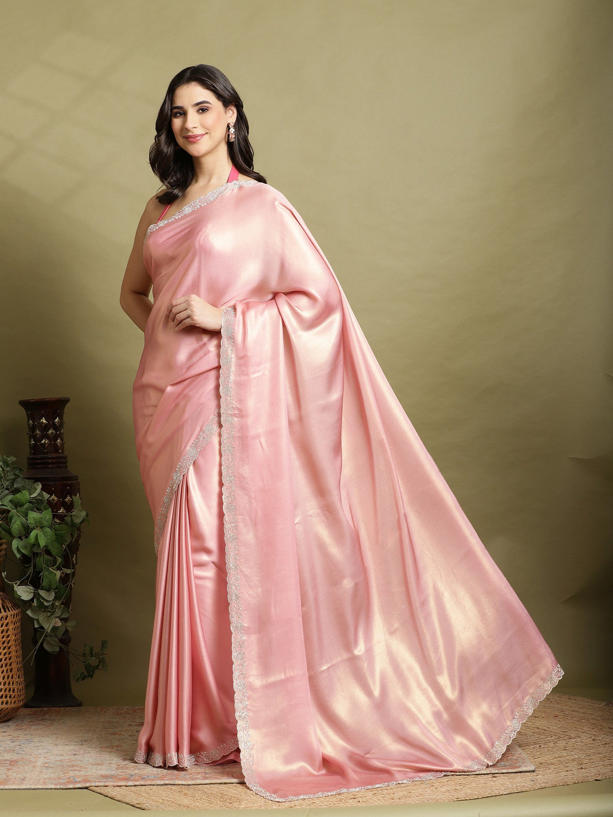 Pink Embroidered Tissue Saree