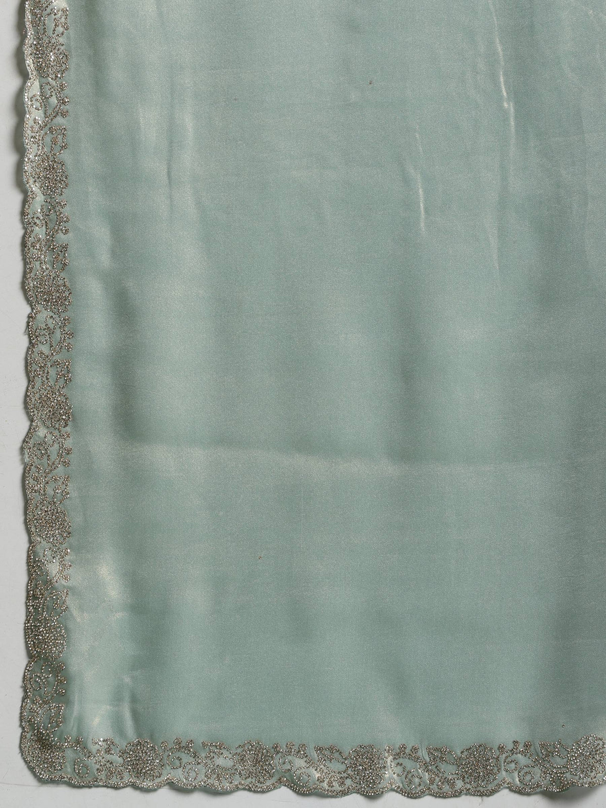 Sea Green Embroidered Tissue Saree