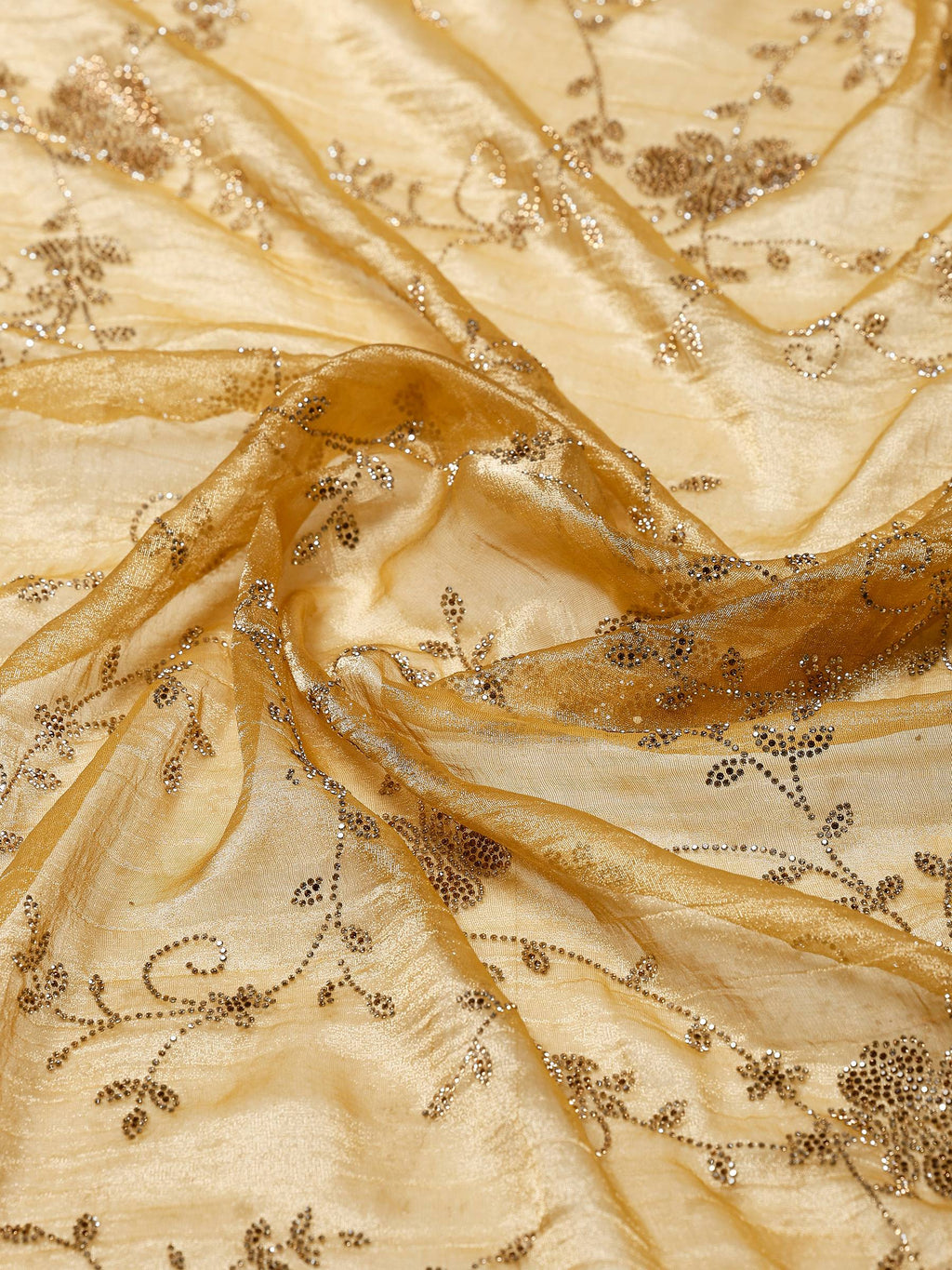Golden Beige Embroidered Tissue Saree