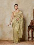 Pista Green Embroidered Tissue Saree