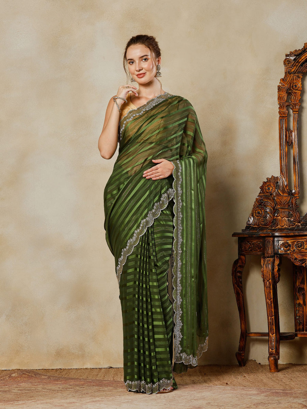 Green Embroidered Organza Saree