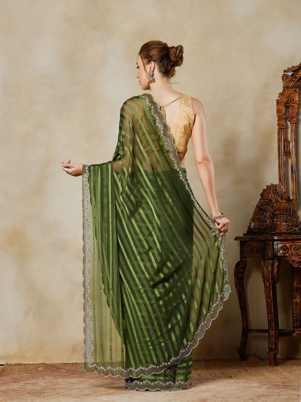 Green Embroidered Organza Saree