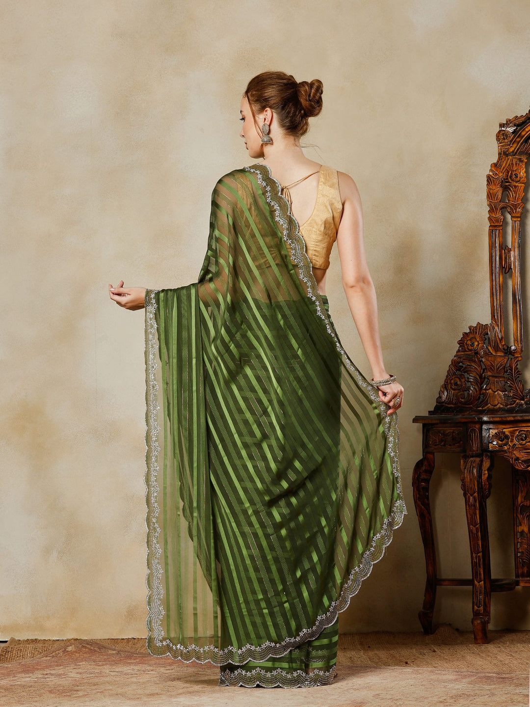 Green Embroidered Organza Saree