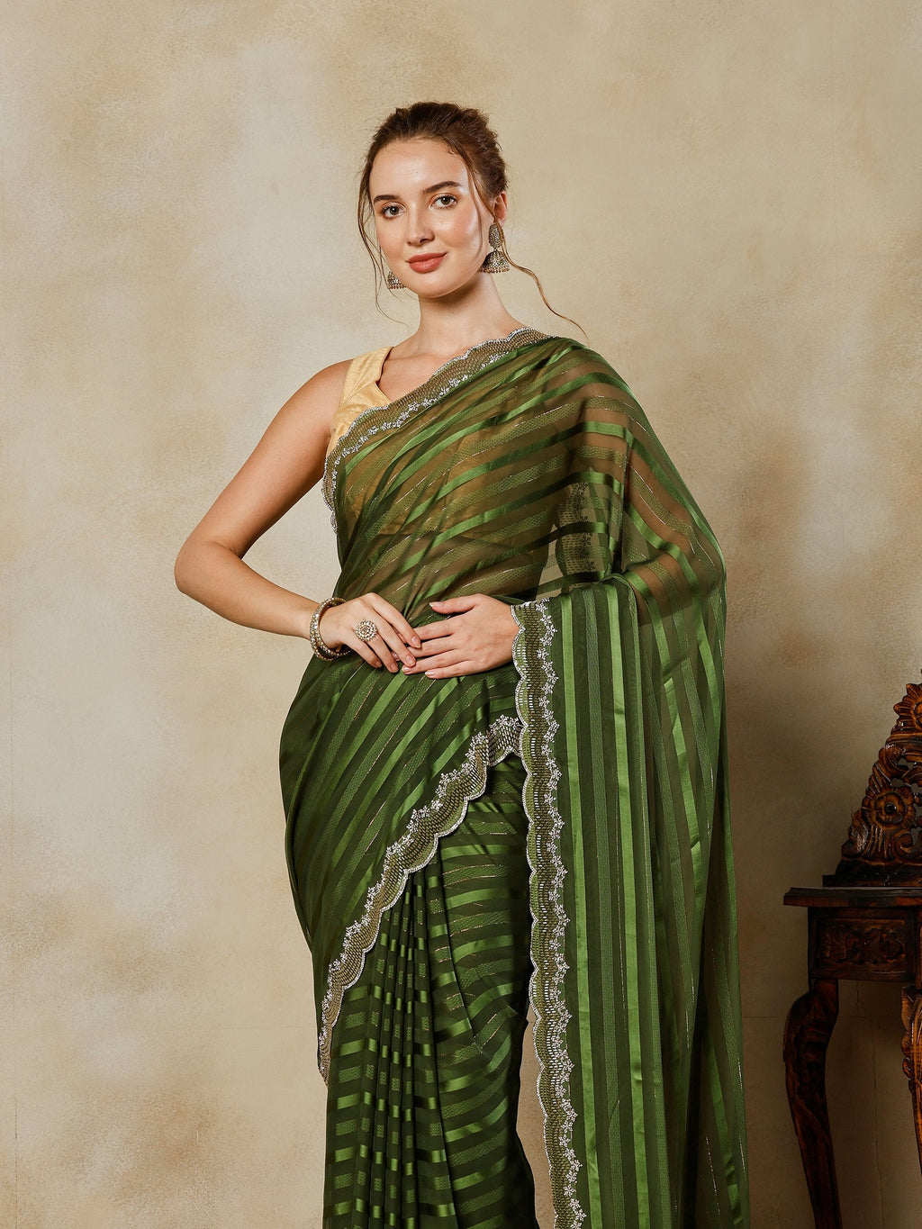 Green Embroidered Organza Saree