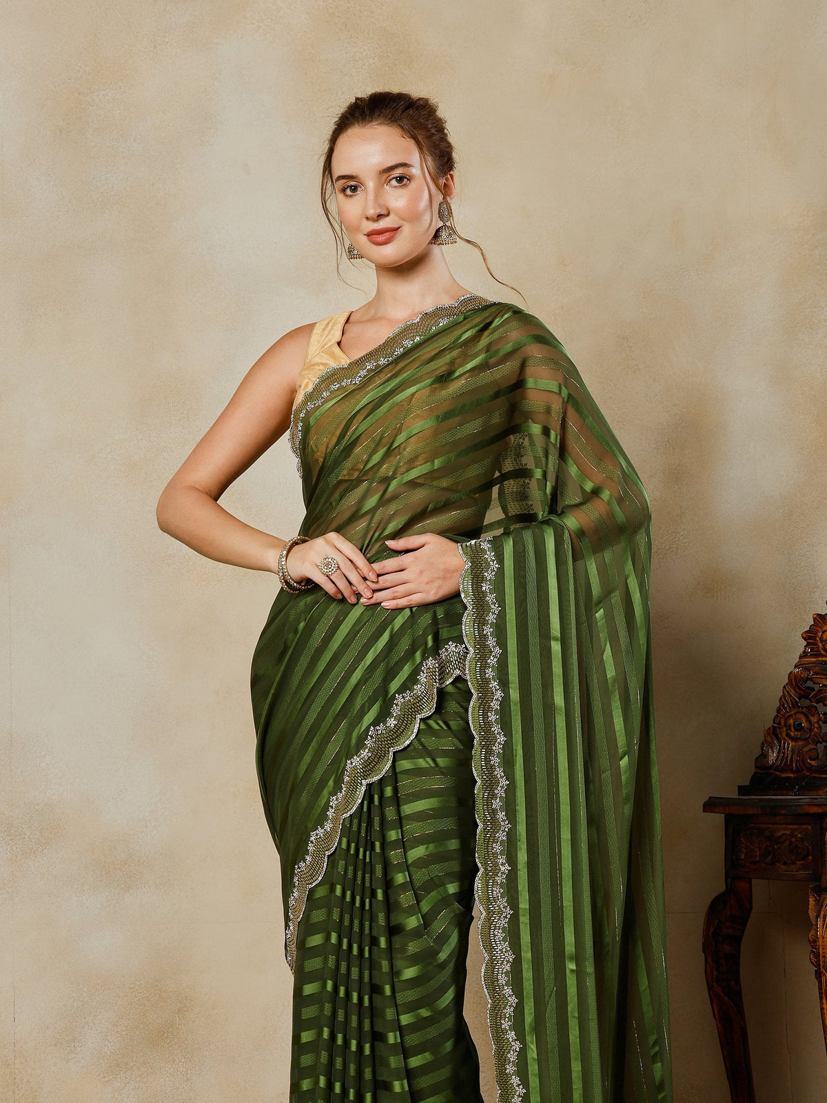 Green Embroidered Organza Saree