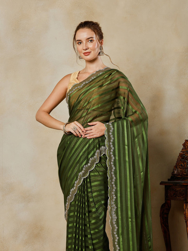 Green Embroidered Organza Saree