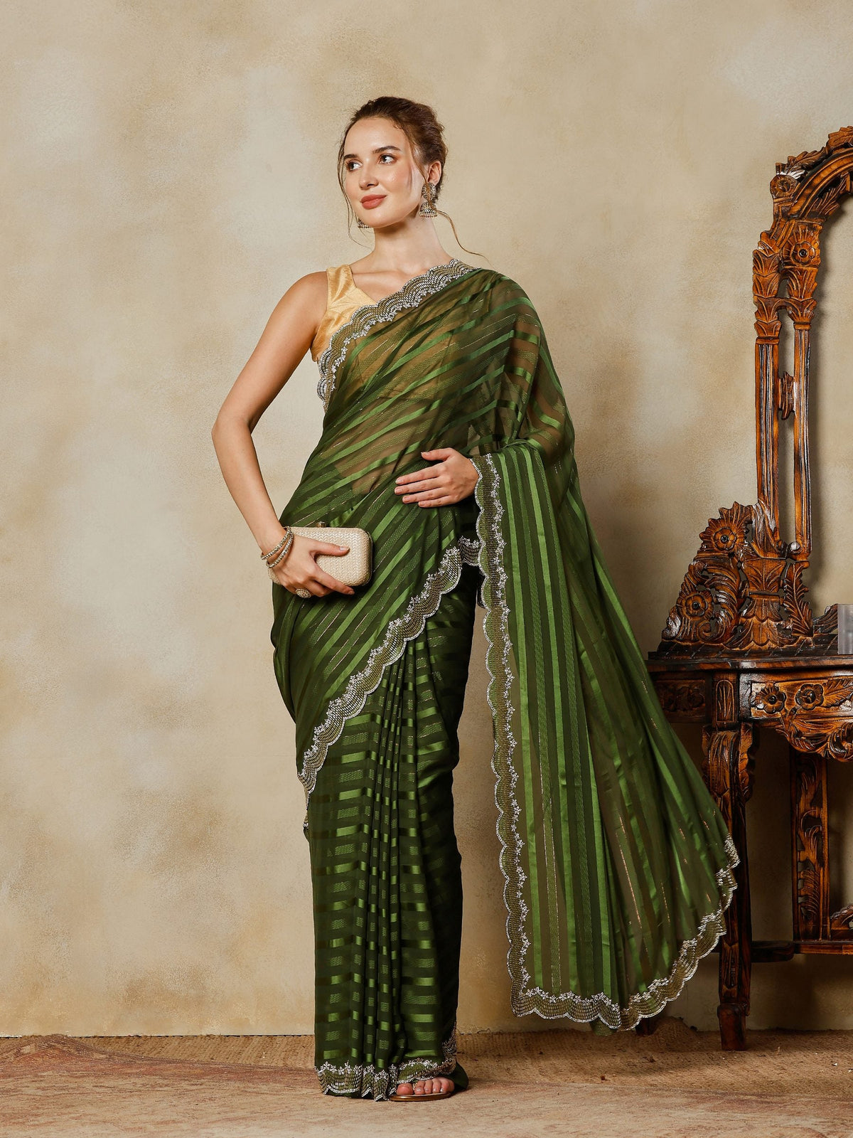 Green Embroidered Organza Saree