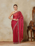Maroon Embroidered Organza Saree