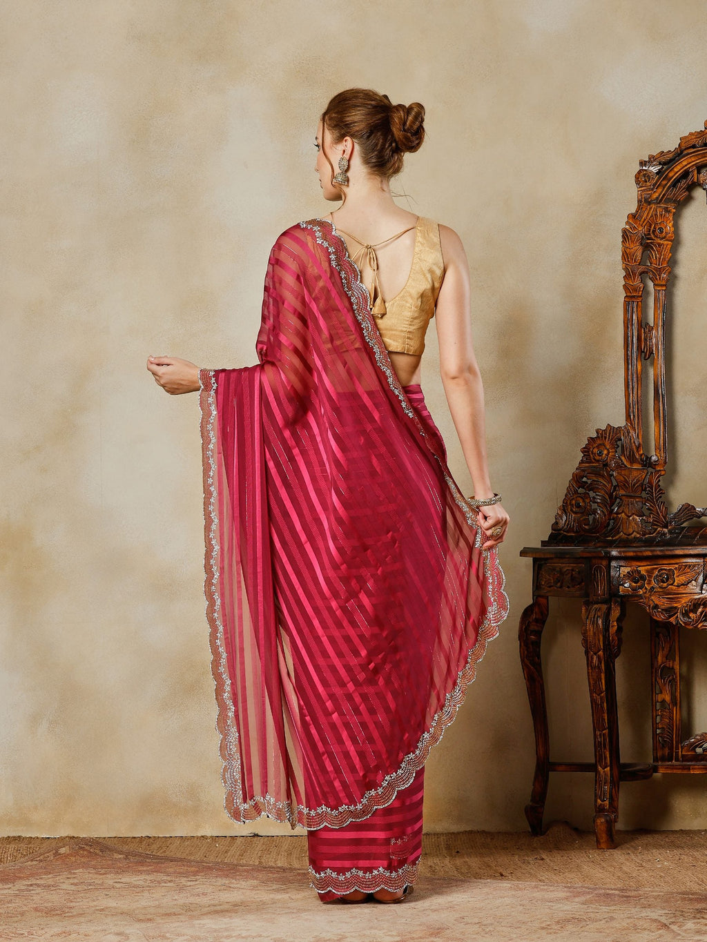 Maroon Embroidered Organza Saree
