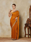 Mustard Embroidered Organza Saree