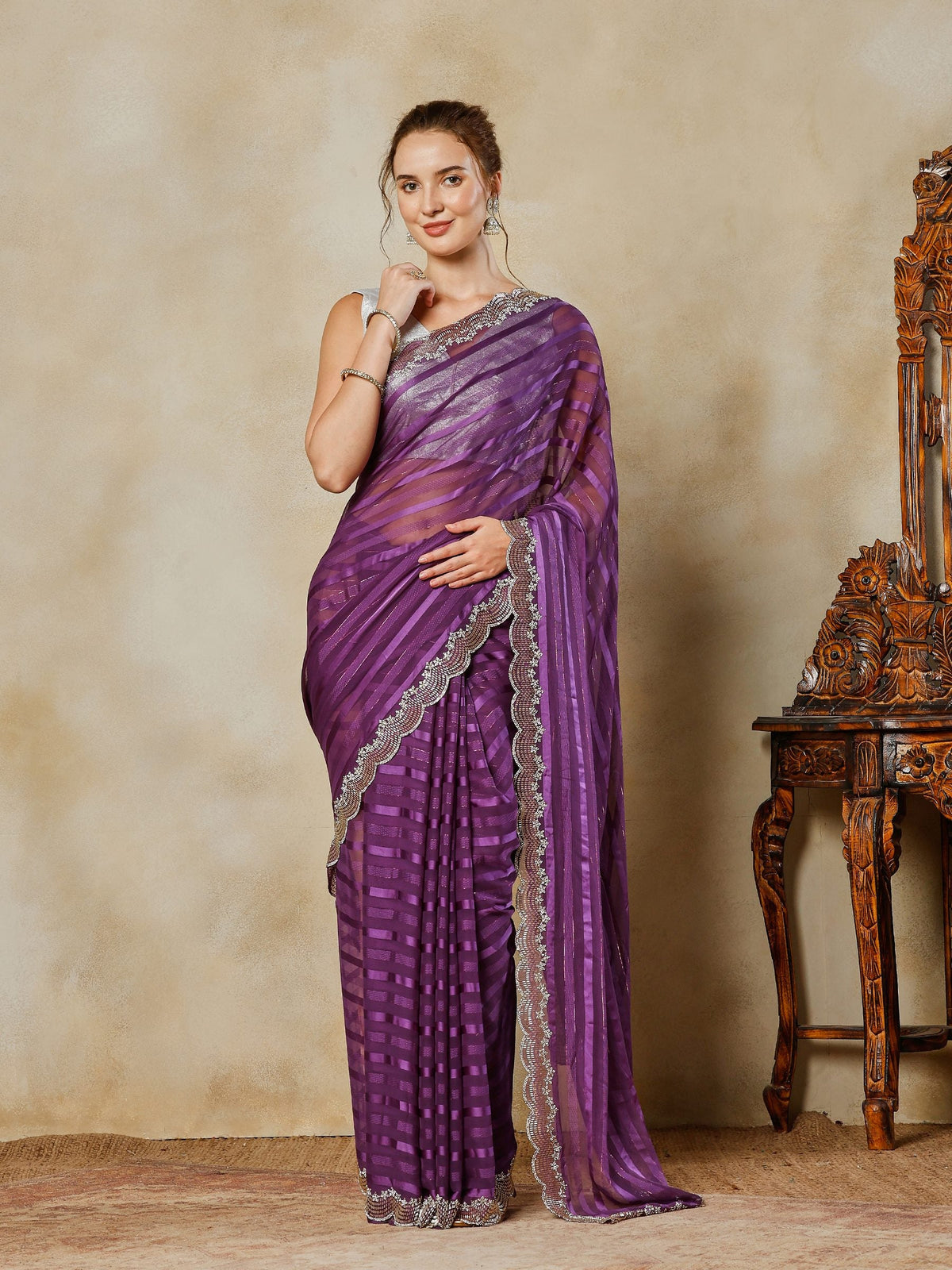 Purple Embroidered Organza Saree