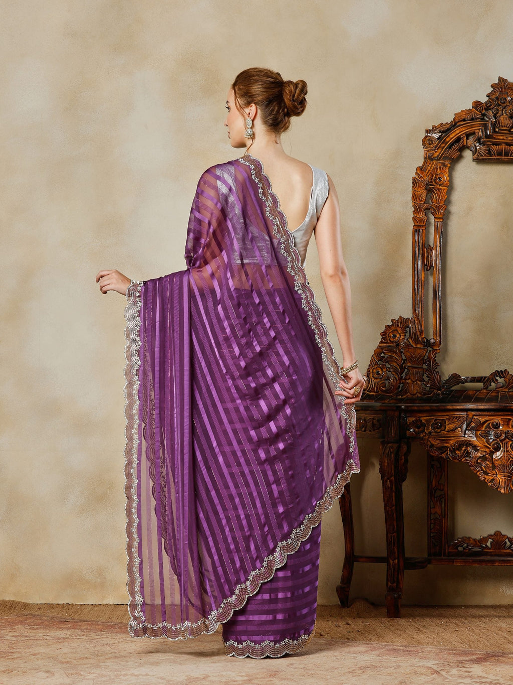 Purple Embroidered Organza Saree