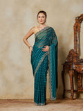 Teal Blue Embroidered Organza Saree