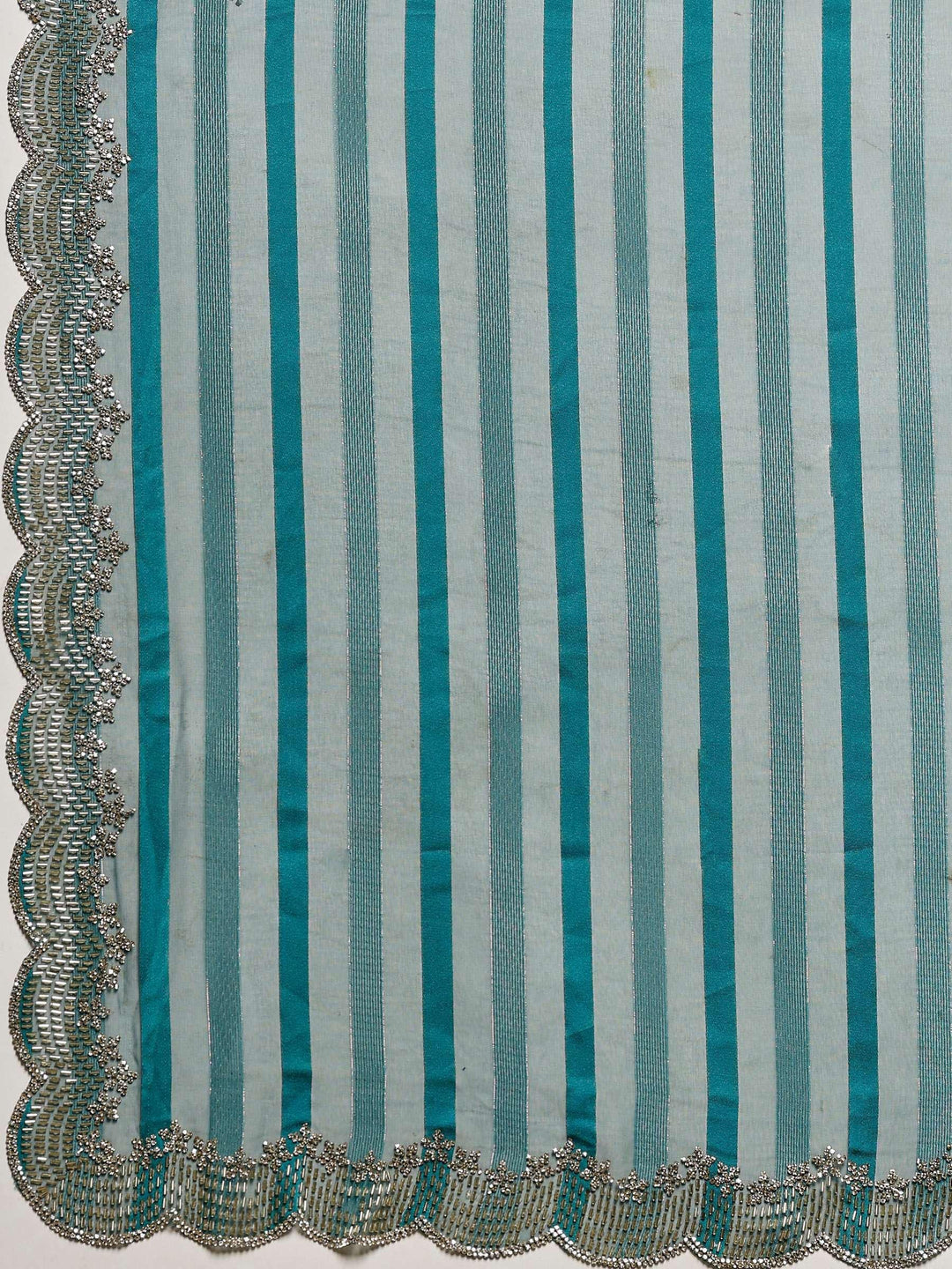 Teal Blue Embroidered Organza Saree