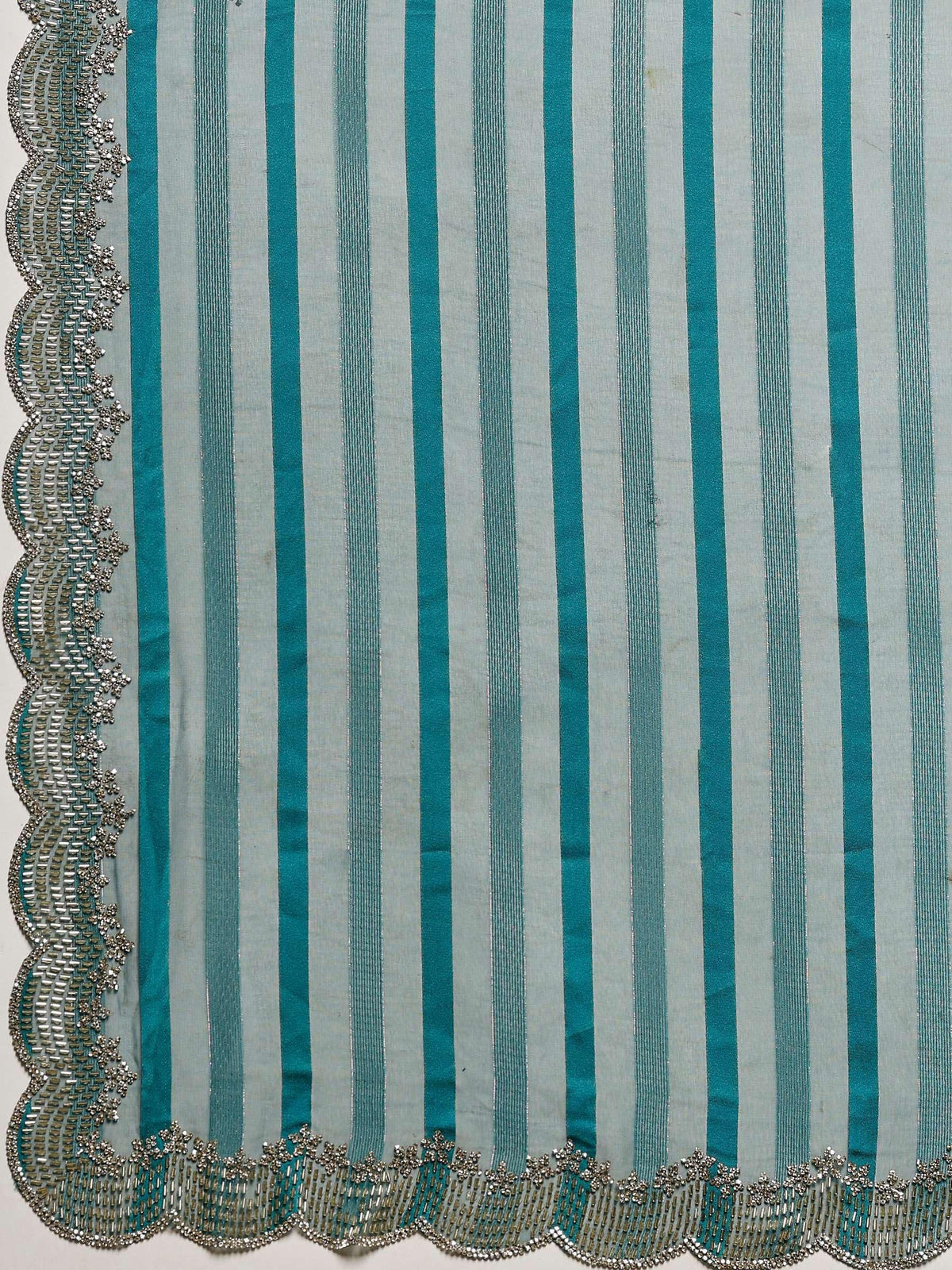 Teal Blue Embroidered Organza Saree