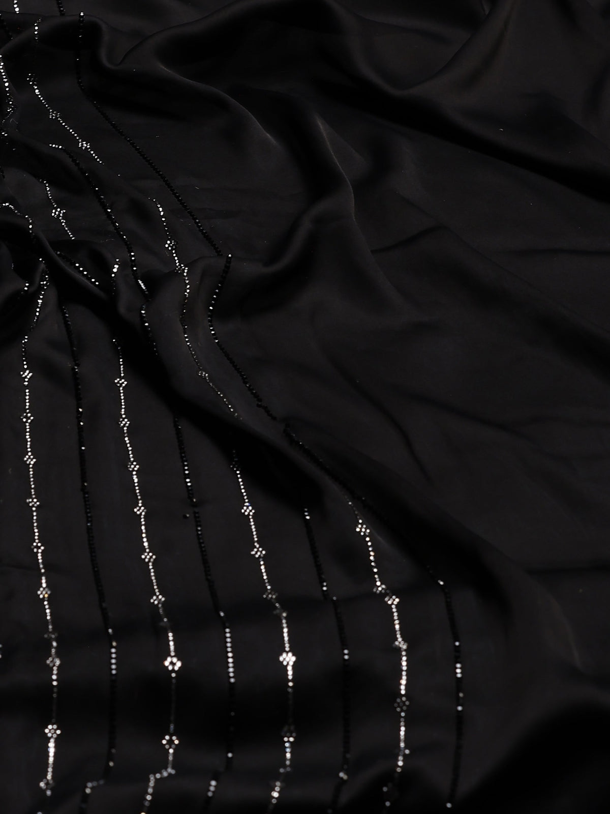 Black Printed Satin Saree