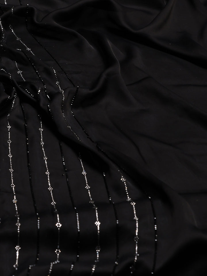 Black Printed Satin Saree