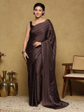 Brown Grey Printed Satin Saree