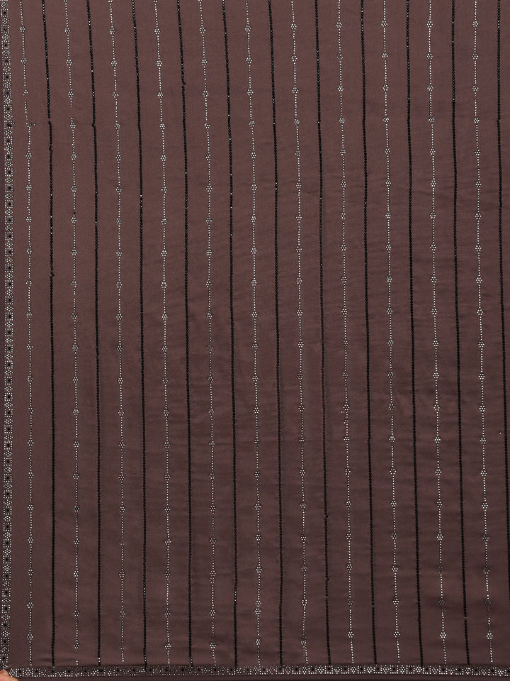 Brown Grey Printed Satin Saree