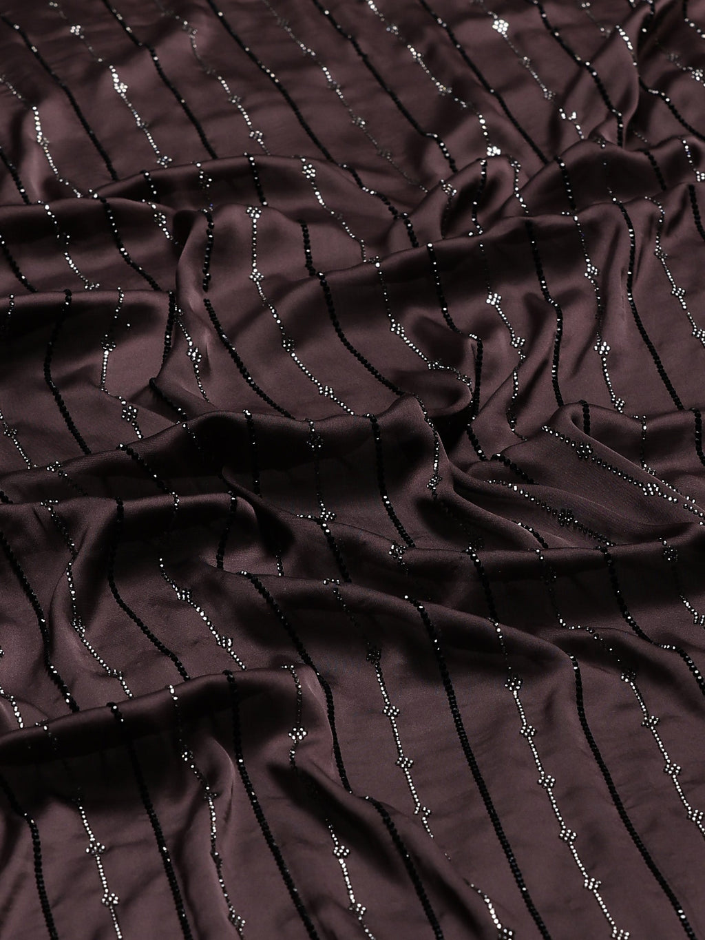 Brown Grey Printed Satin Saree