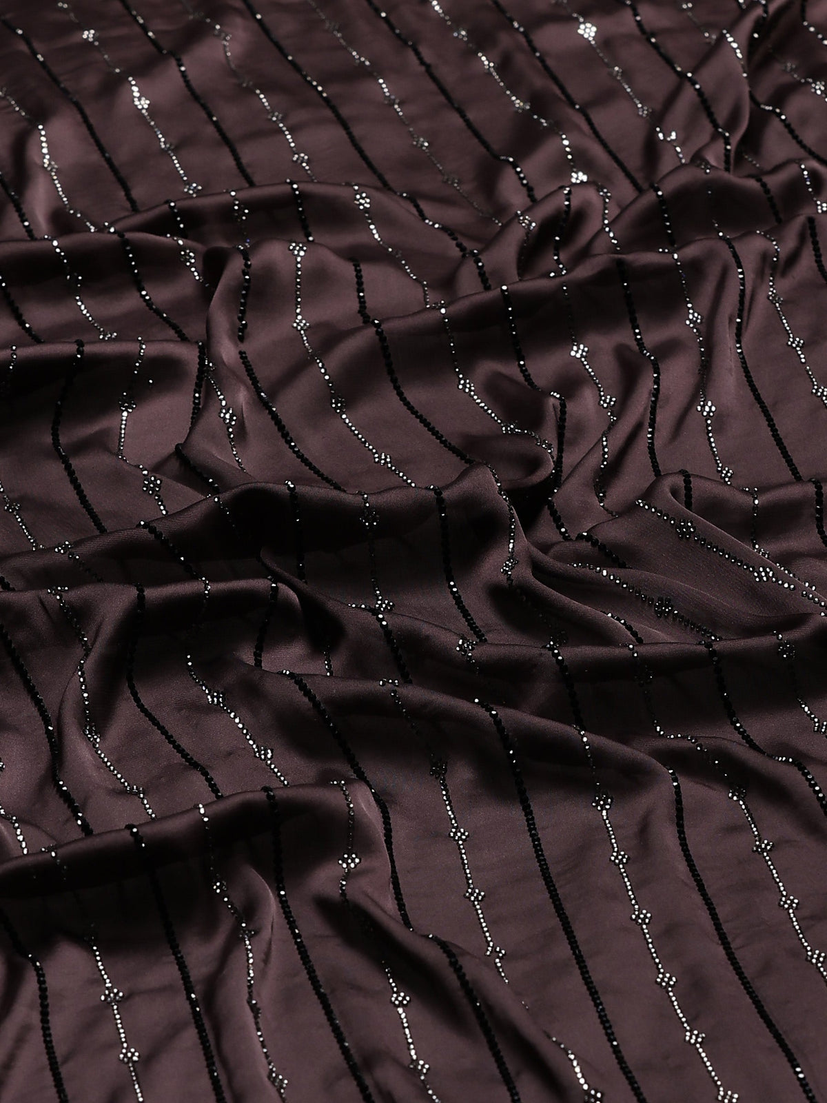 Brown Grey Printed Satin Saree