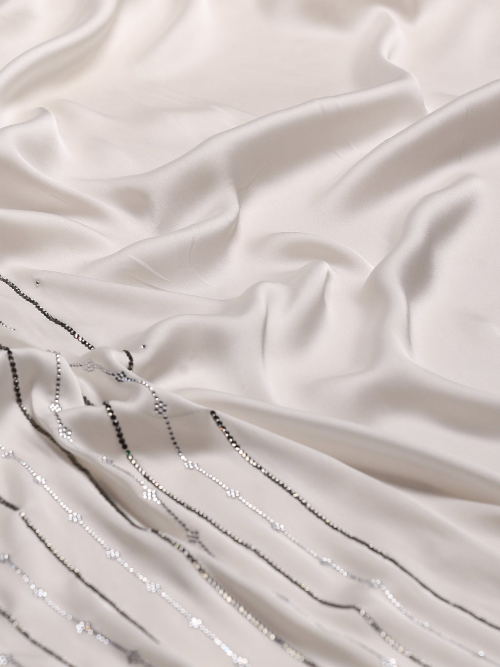Off White Printed Satin Saree