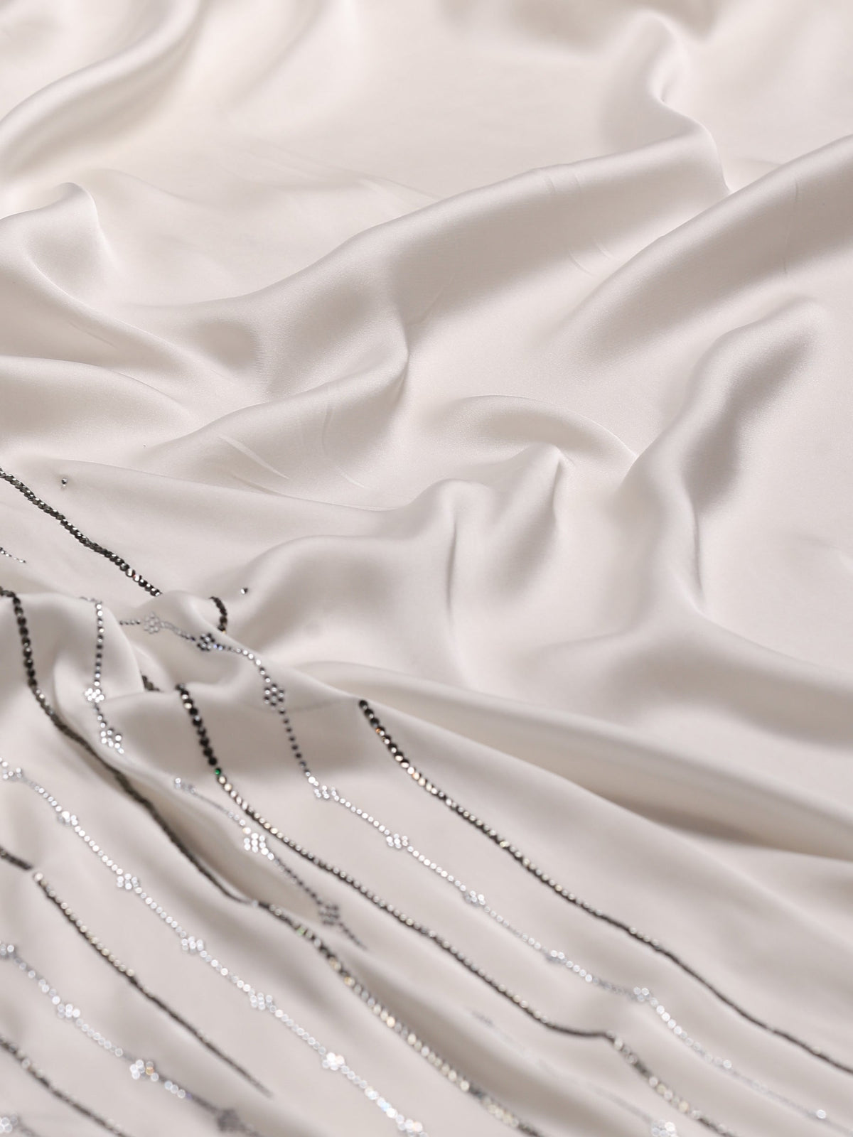 Off White Printed Satin Saree