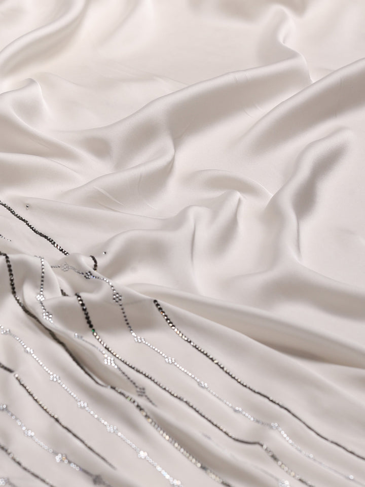 Off White Printed Satin Saree