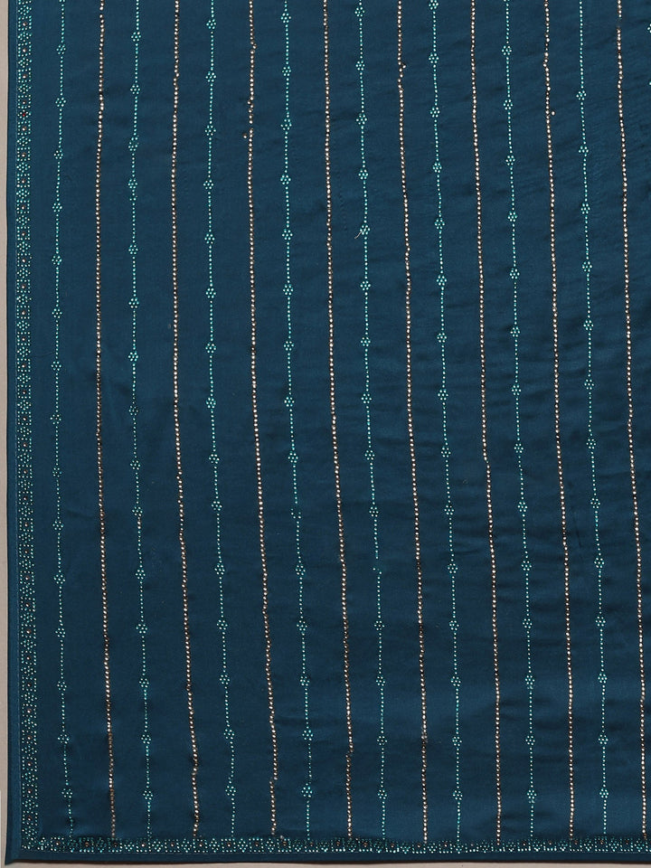Teal Blue Printed Satin Saree