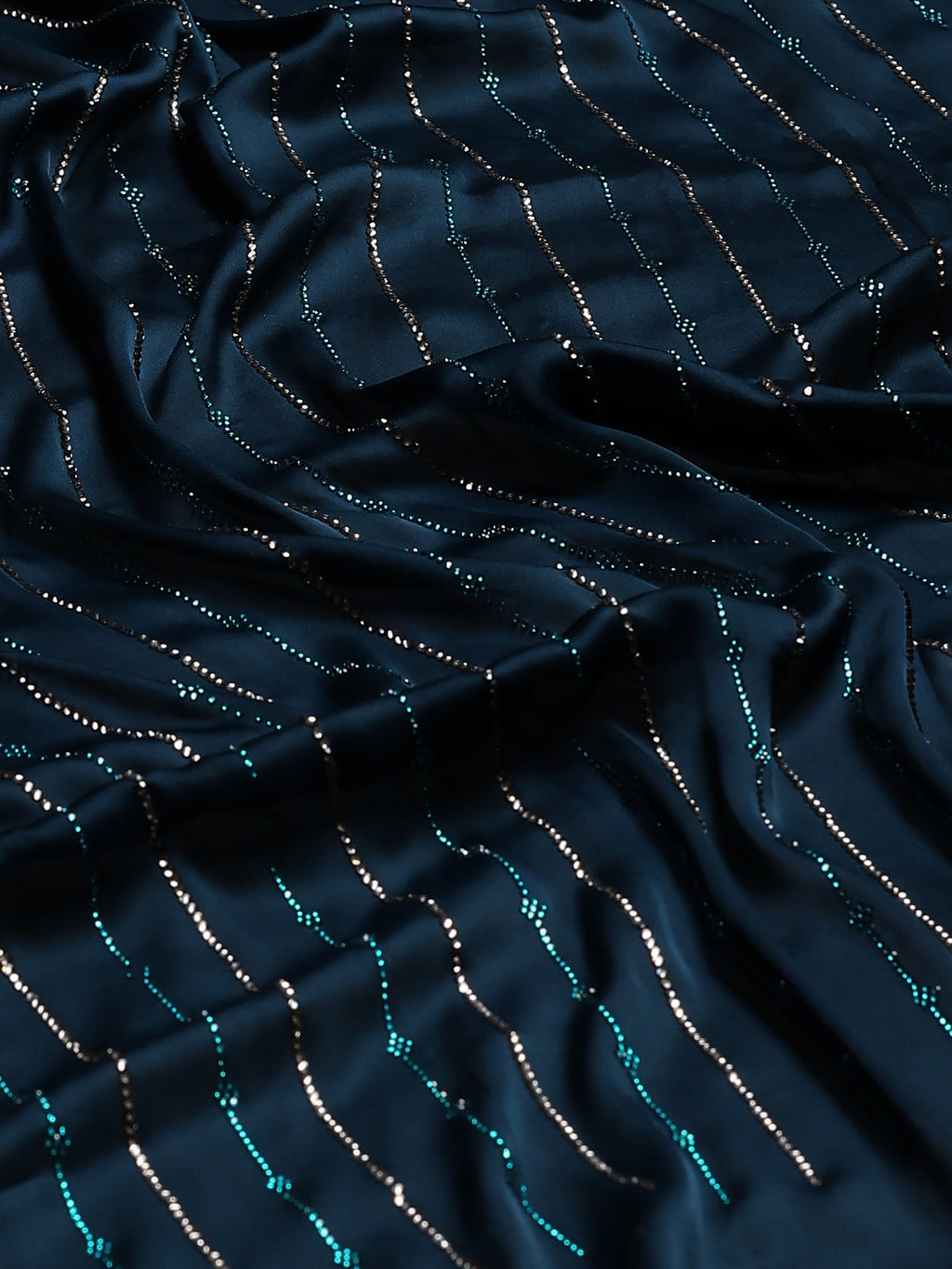 Teal Blue Printed Satin Saree