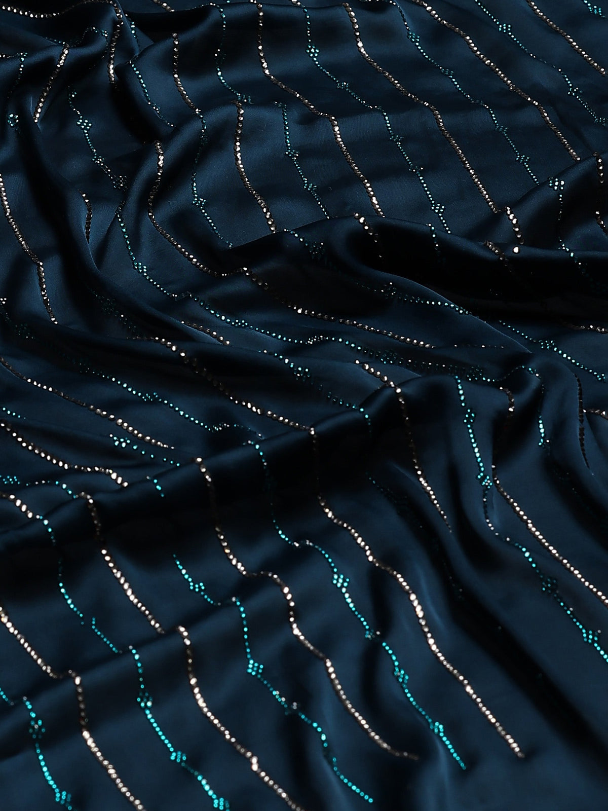 Teal Blue Printed Satin Saree