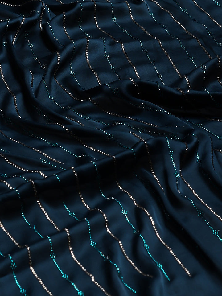 Teal Blue Printed Satin Saree