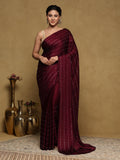 Wine Printed Satin Saree