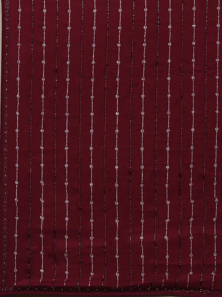 Wine Printed Satin Saree