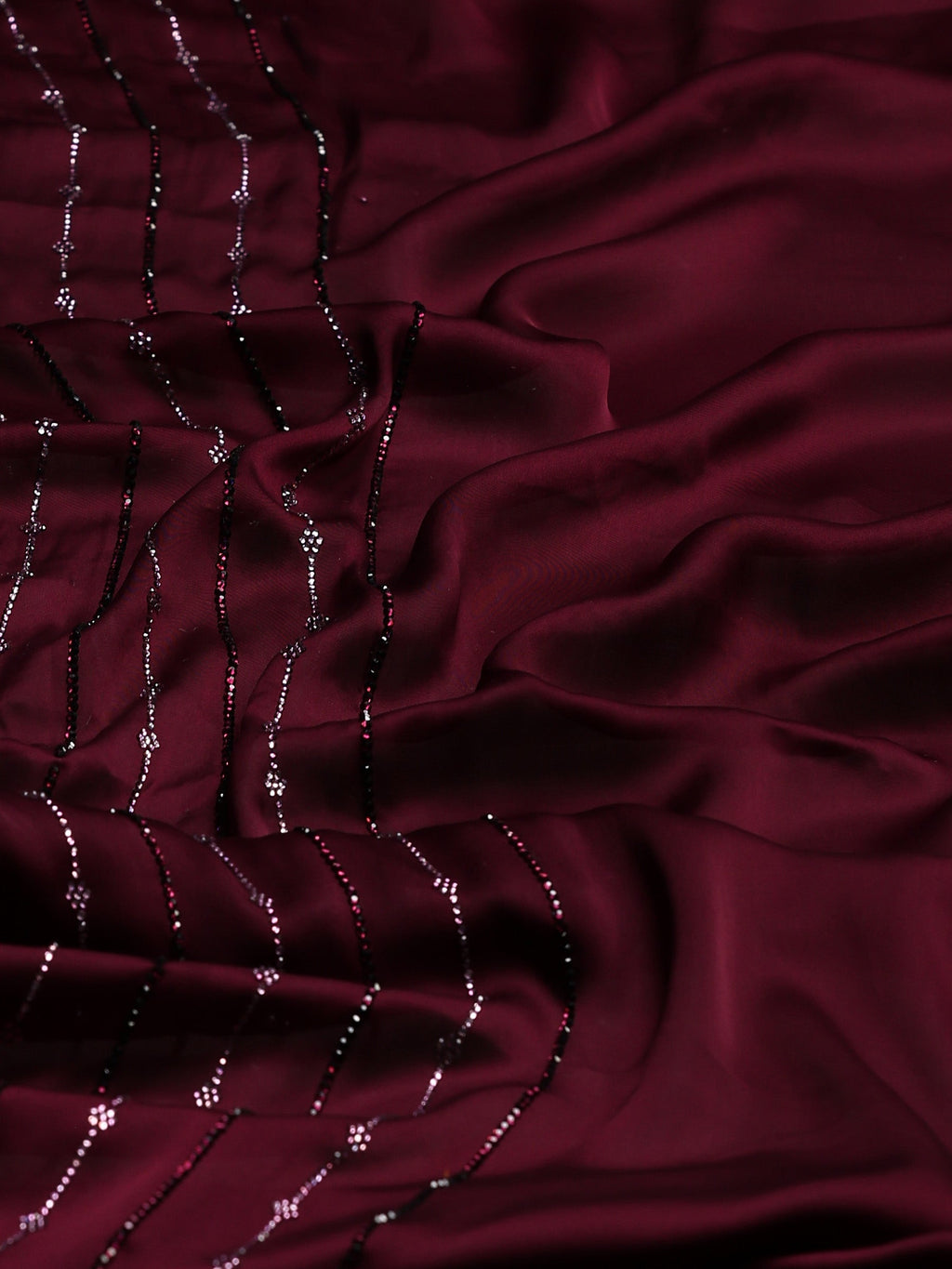 Wine Printed Satin Saree