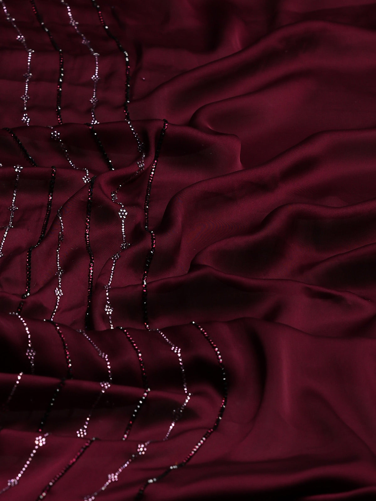 Wine Printed Satin Saree