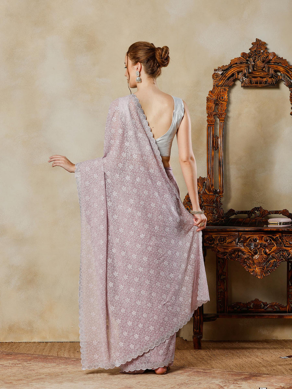 Lavender Embroidered Georgette Saree