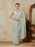 Sea Green Embroidered Georgette Saree