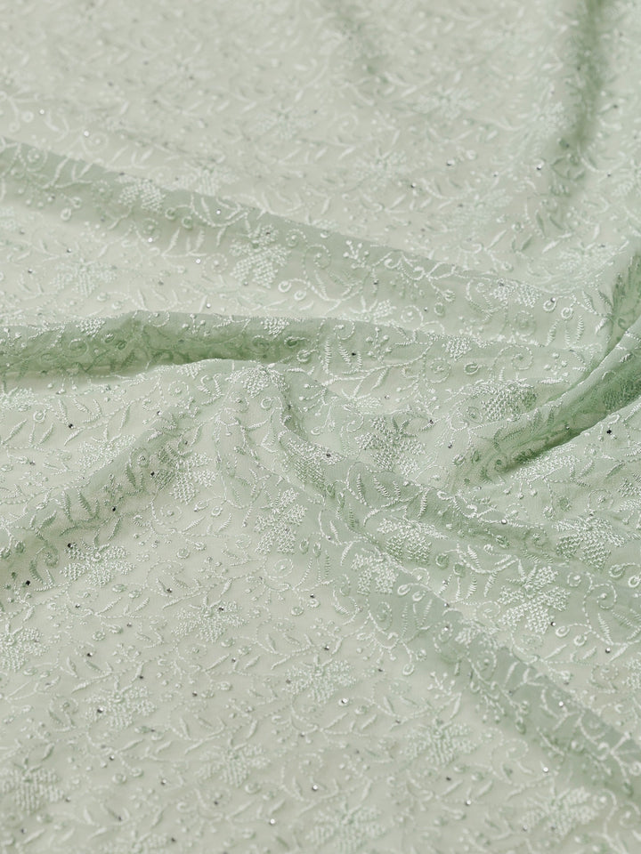 Sea Green Embroidered Georgette Saree